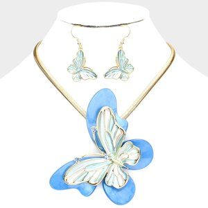 Colored Metal Butterfly Pendant Necklace